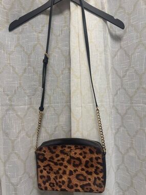Michael Kors Leopard-Print Crossbody with Black Trim and Gold Chain